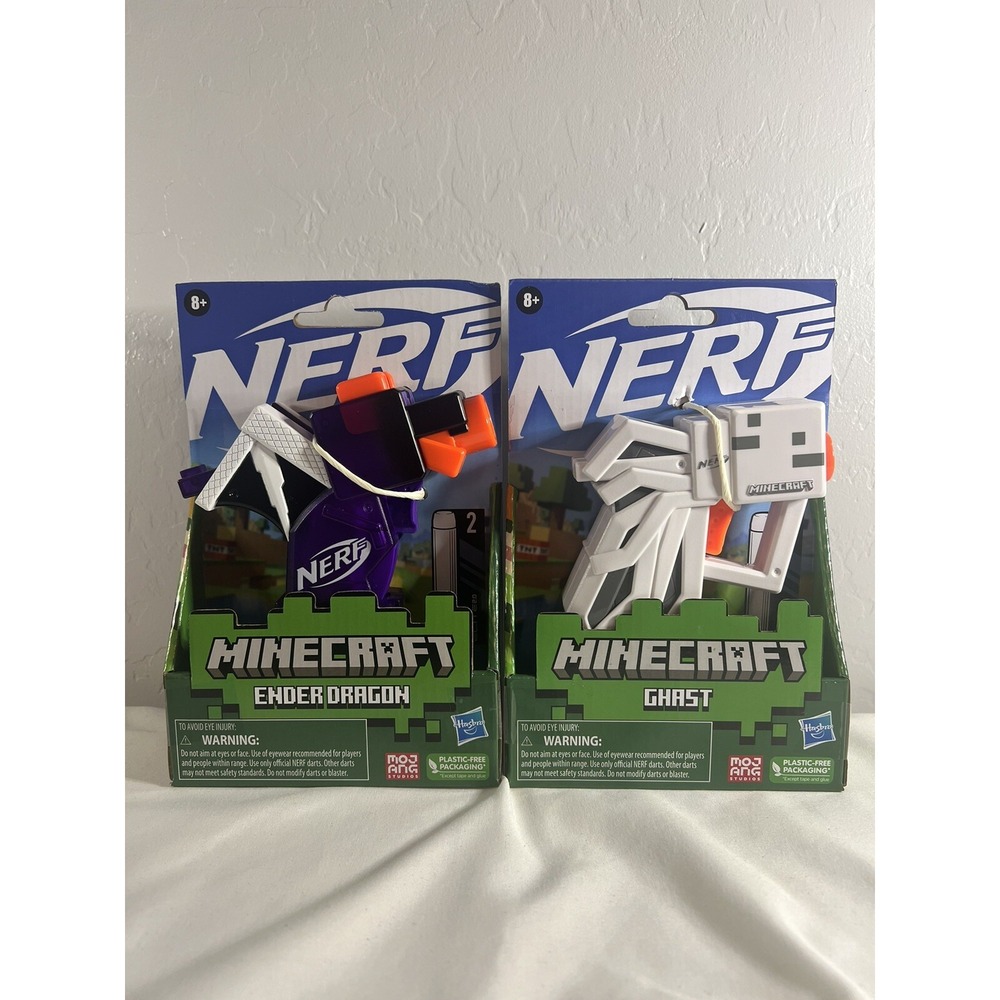 Lot of 2 NERF MicroShots Minecraft Ender Dragon And Ghast 2 Elite Darts